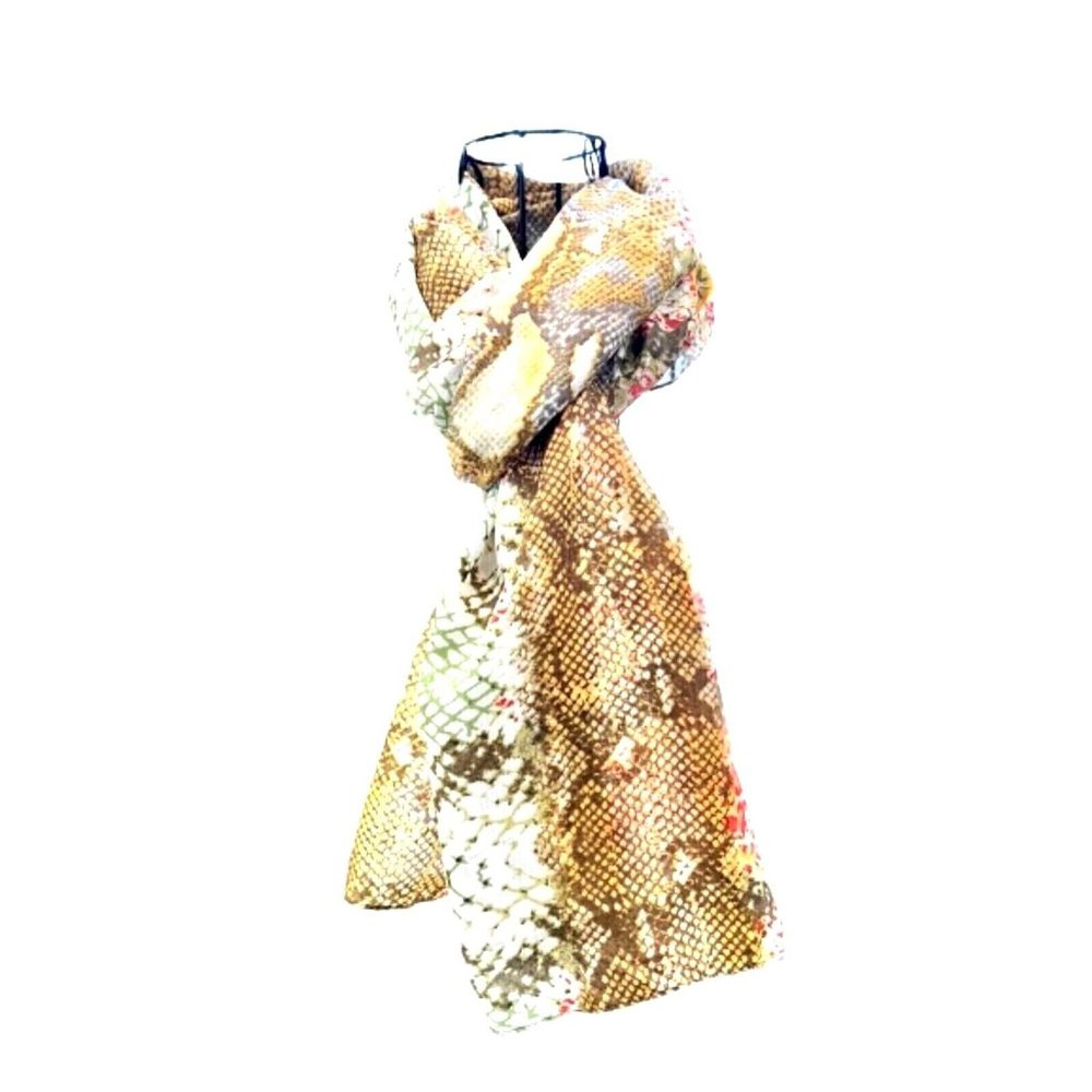 Chico's Snakeskin Print Rectangular Silk Scarf in Warm Colors 21"W x 72"L